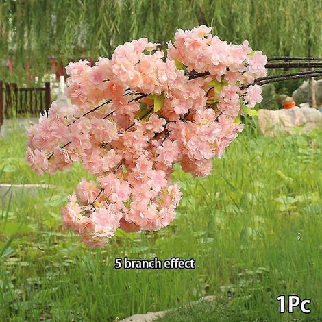 fleur artificielle à longue tige, fausse fleur de cerisier, fleurs en soie, branche de sakurajaune clair (1/5)