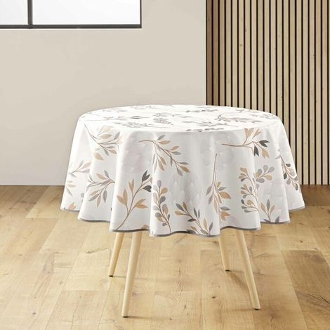 Nappe ronde (0) 180 cm polyester imprime manola Naturel (1/4)