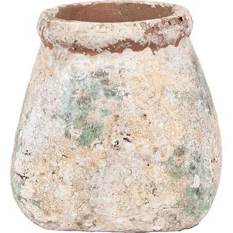 Pot de fleurs décoratif en terre cuite beige et vert 14 x 14 x 13 cm pour balcon et intérieur - PANGIVO