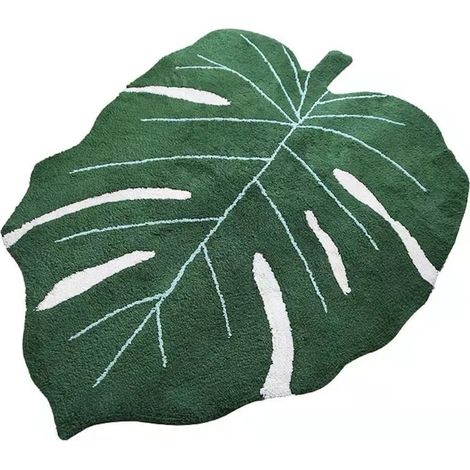 GelldG blattförmiger Teppich, Polyester, 40 x 60 cm, grün-weiß, rutschfest, für Wohn- und Schlafzimmer, 1er-Set (1/5)