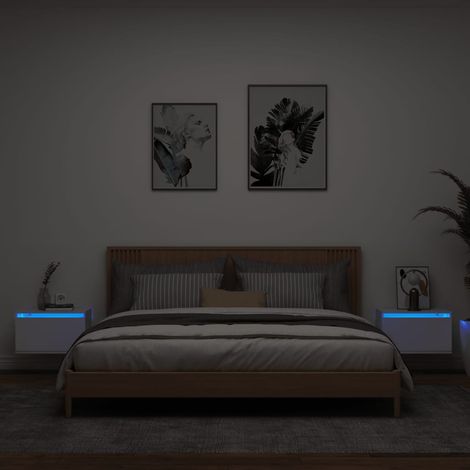 vidaXL Comodini a Parete con Luci LED 2 pz Bianchi (1/6)