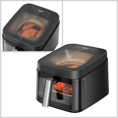TRADE SHOP - Friggitrice Ad Aria Doppia Finestra Oblò Vetro Temperato Forno 6,5 Lt 1700w 12 Programmi -