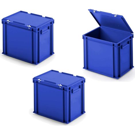 BRB 3 boîtes Euro avec couvercle à charnière, 400 x 300 x 330 mm, bleu (1/3)