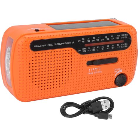 Orangefarbenes Multifunktions-Notradio (AM/FM/SW1/SW2) mit Handkurbel, Solarbetrieb und LED-Taschenlampe für Outdoor-Camping (1/5)