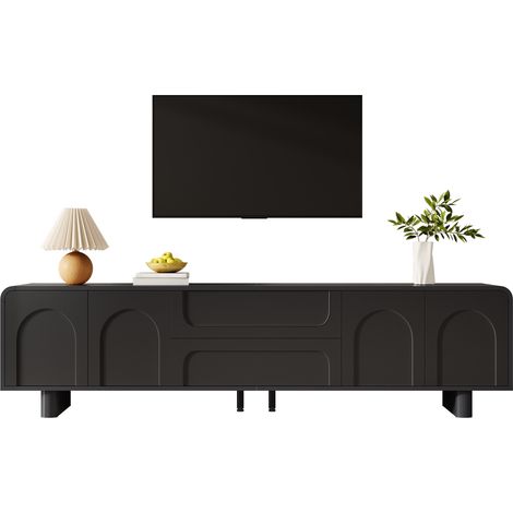 Meuble TV, meuble TV bas moderne aux lignes courbes, table TV pour salon, meuble à portes et tiroirs, design minimaliste, buffet avec espace de rangement (1/5)