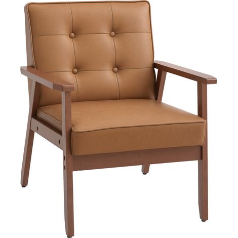 Retro-Style Accent Chair, with Faux Leather Seat - Brown (1/5)