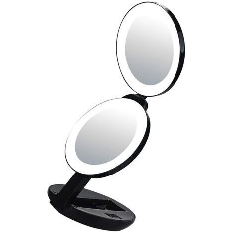 Miroir de maquillage à trois volets portable pliant portable beauté double face petit miroir led avec lumière de remplissage (noirDiamètre 11.43x2.9cm) (1/4)