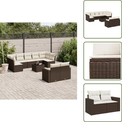 The Living Store 10-tlg. Garten-Sofagarnitur mit Kissen Braun Poly Rattan - Gartentisch (1/5)