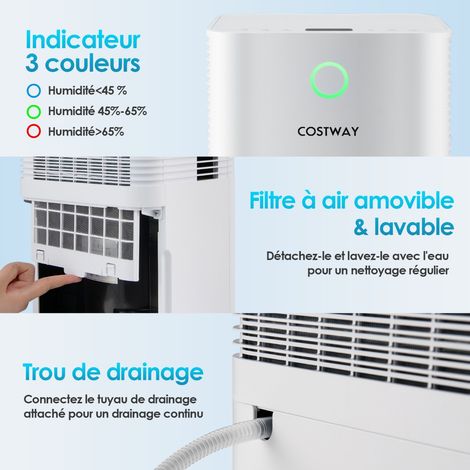 Déshumidificateur 14L/Jour Réservoir d'Eau 2L Minuterie 24H 3 Modes 2 Vitesses Dégivrage Automatique Pièces jusqu'à 15 m² (1/5)
