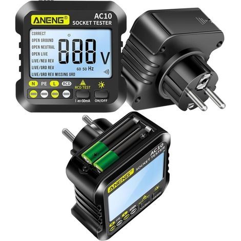 Testeur De Prises Numérique 90-250V AC Avec Affichage LED Détecteur Polarité Test Phase Voltmètre Multifonction (1/4)