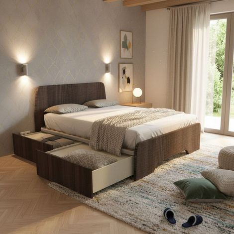Letto matrimoniale 160x200 con testate sagomate e cassettoni - Olmo jerez scuro (1/5)