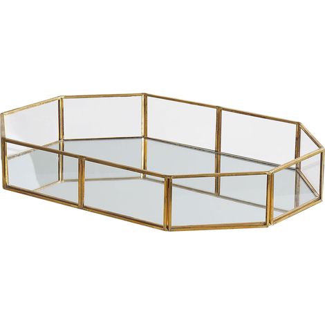 Plateau de Service Design Effet Miroir Tendance avec Cadre en Laiton Couleur Dorée Idéal pour Parfaire une Déco de Table Glamour Beliani (1/5)
