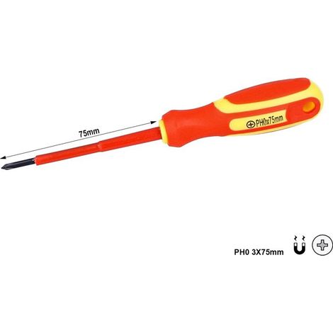 Cacciavite Isolato a Croce PH0 3X75mm Lama Isolante Per Elettricista
