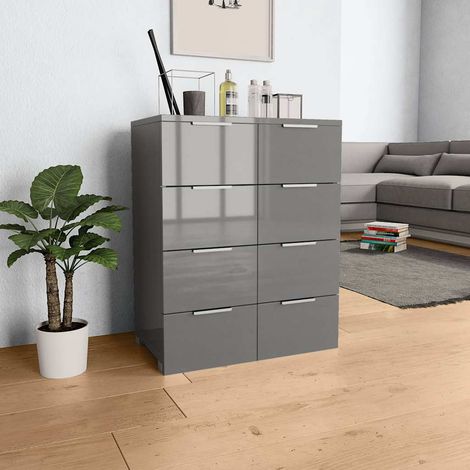 Buffet - Armoire de rangement Enfilade Gris brillant 60x35x80 cm Aggloméré BV856303 - BonneVie (1/5)