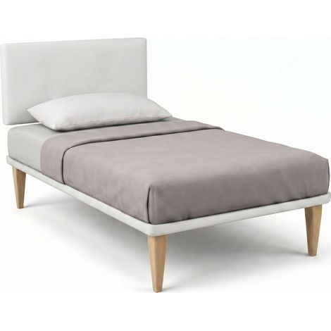 Letto 1 Piazza e Mezza con Rete Rivestita 120x190 cm Similpelle Bianco Tessis Testata Flat (1/5)