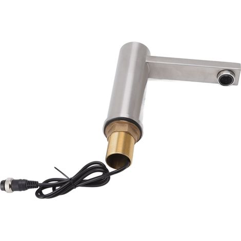 Robinet de salle de bain sans contact argenté G1/2, entièrement automatique, intelligent, infrarouge, en acier inoxydable, eau froide uniquement, 220 V. (1/5)