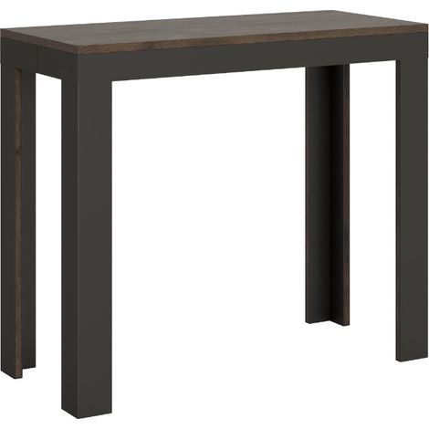 Console extensible bois pieds bois et acier anthracite Liva evolution 2 pieds 5 rallonges-Marron-2 pieds-5 rallonges (1/5)