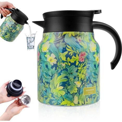 Théière isotherme vintage à motif floral, 1000 ml avec passoire à thé, carafe à café isotherme en acier inoxydable 316, théière isotherme pour la cuisine, la maison et l'appartement (1/5)