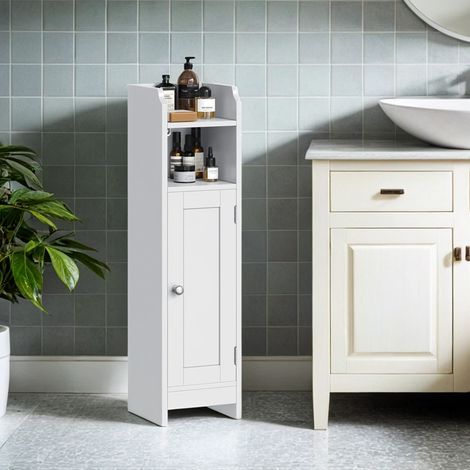 Vasagle – Meuble pour WC étroit avec porte et étagères réglables – Dimensions 60 x 30 x 80 cm – Blanc – Pour espaces confinés