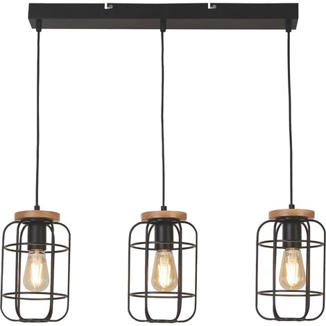 Vision 3Lt Bar Pendant - Metallo nero opaco e legno (1/5)