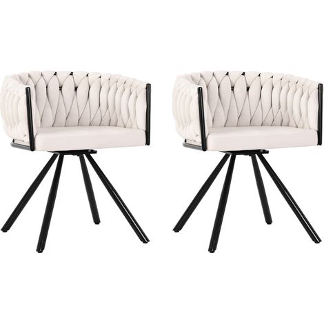 Lot de 6 chaises de salle à manger en velours beige avec piétement métallique (1/5)