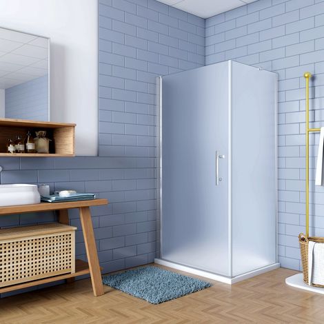 195cm Box Doccia Angolare Porta Battente con Parete Fissa 80x80cm in Vetro Temperato Satinato Opaco 6 mm Anticalcare Telaio Cromo Lucido (montaggio verso irreversibile) (1/5)