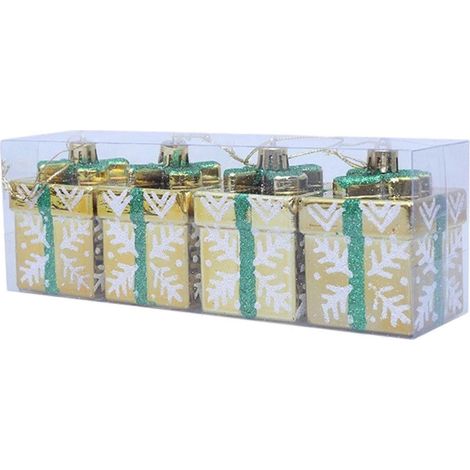 Weihnachtsbaum-Accessoires aus Kunststoff, Geschenkbox, Ornamente, Mehrzweck-Weihnachtsdekoration für Baum und Fenster, Gold (1/5)