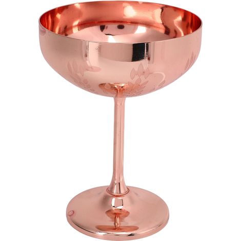 Coupe à champagne en acier inoxydable 304, gobelet élégant gravé motif épi de blé, fini plaqué cuivre, idéal pour vin rouge et fêtes (1/5)