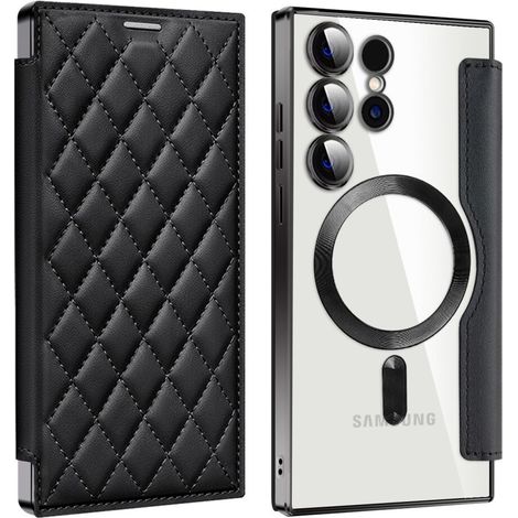 Funda tipo cartera con protección RFID MagSafe para Samsung Galaxy S24 Ultra, color negro.
