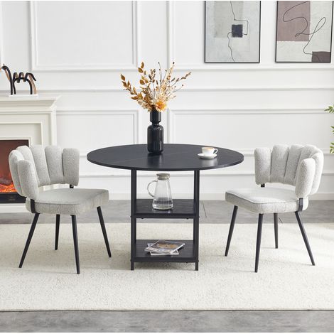 Set tavolo da pranzo rotondo 107 cm con 2 sedie, MDF e metallo nero grigio DESVIAE (1/5)