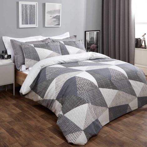 Parure de lit scandinave avec Housse de Couette et taies d'oreiller à Motif géométrique - Noir, Gris Anthracite, Gris argenté - King Size (1/4)