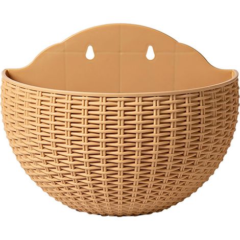 Halbrunder, wandmontierter Blumentopf aus synthetischem Rattan, für den Innen-, Außenbereich oder Balkon, khakifarben, Größe L (1/2)