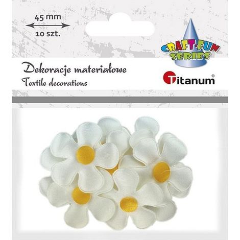 Flores decorativas de tela de 45 mm, blancas y amarillas, 10 unidades