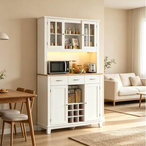 Mobile cucina alto con illuminazione RGB LED, 100 x 39,5 x 180 cm, bianco e rovere DESVIAE (1/5)