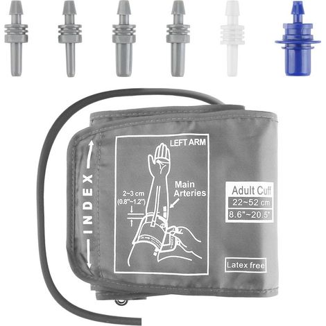 Brassard Tensiomètre de Remplacement 22-52cm Brassard Tensiometre Electrique Tension Bras Grande pour Adultes Avec 6 Connecteurs, Compatible avec la Plupart des Tensiomètres (Très Grand-Gris) (1/5)