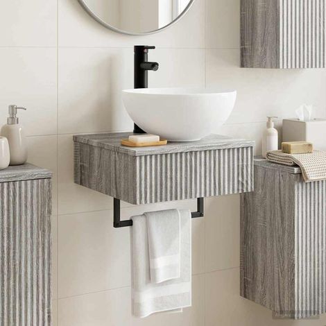 Lavabo mural avec vasque en bois d'ingénierie Sonoma gris 40 x 41 x 40,5 cm - PANGIVO (1/5)