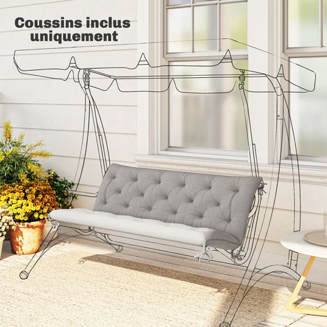 Coussin matelas assise dossier canapé grand confort gris clair pour banc de jardin balancelle 150 x 98 x 8 cm 3 places aménagement intérieur (1/4)
