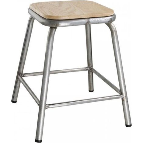 Lot de 4 tabourets bas assise (H)470 mm en acier galvanisé gris et bois clair, CANTINA (1/5)