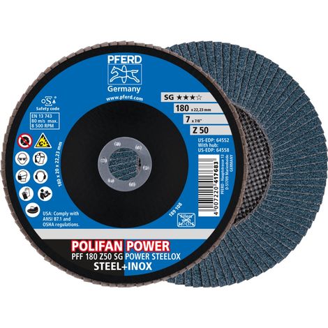 PFERD TOOLS POLIFAN POWER Fächerscheibe PFF 180x22,23 mm flach Z50 Leistungslinie SG STEELOX für Stahl/Edelstahl 10 Stk (1/5)