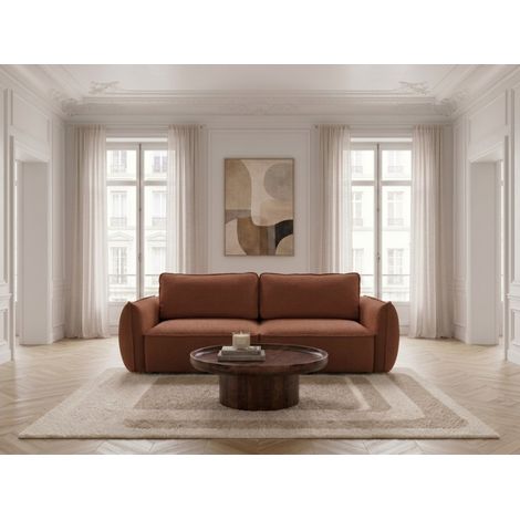 BOBOCHIC - Canapé droit convertible 3 places ESMEE tissu chenille Orange (1/5)