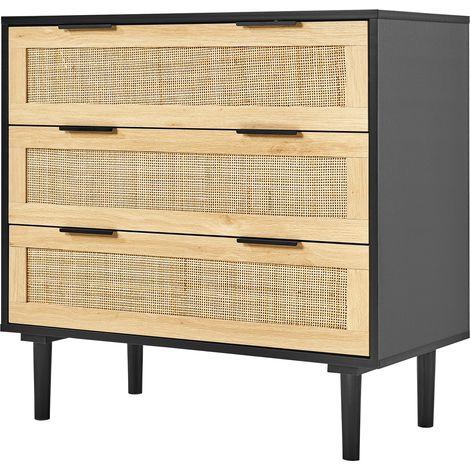 Mophorn 3-Drawer Natural Rattan Dresser - Modern Wood Chest for Storage, Boho Style with Sturdy Handles & Legs, Ideal for Bedroom, Living Room, Hallway (1/5)