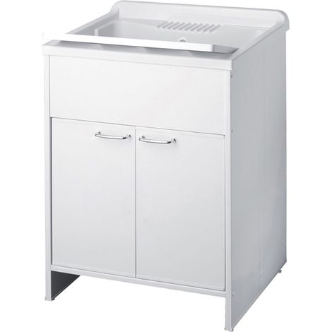 Mobile lavatoio in Pvc a 2 ante Bianco con vasca in resina 60x50 cm