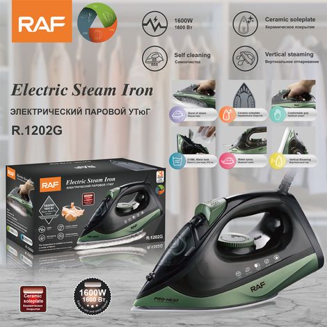 Fer à repasser vapeur portable avec semelle en céramique, norme européenne, idéal pour un usage domestique. Mdug (vert) (1/5)