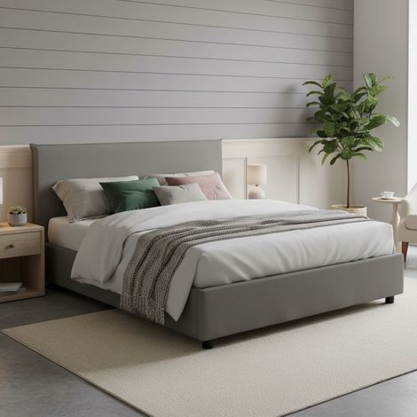 Dmora - Cama matrimonial Dalfons, Cama contenedor con revestimiento de tela, 100% Made in Italy, Apertura frontal, adecuado para colchón Cm 140x200, Gris (1/5)
