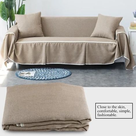 Housse de canapé en Tissu Imitation Lin - TAM - 3Places - Marron - Confortable et Pratique (1/4)