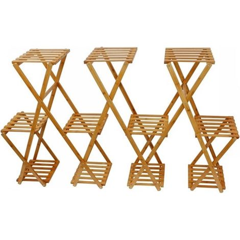 TRADE SHOP - Scaffale Portafiori Piante In Bambù Naturale 3–11 Ripiani Portavasi 90x28x158cm 70439a - (1/2)