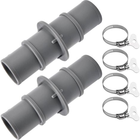Lot de 2 adaptateurs de tuyau de piscine en plastique de 3,8 cm ou 3,8 cm avec 4 colliers de serrage en acier inoxydable pour aspirateurs de piscine, nettoyeurs ou tuyaux de pompe à filtre (1/4)