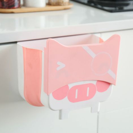 Poubelle Suspendue En Plastique Pliable Design Cochon Pour Cuisine Salle De Bain Sans Perçage 1 Pièce