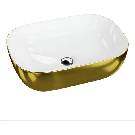 Vasque à poser LAVITA Vasque à poser élégante et compacteProduit en porcelaine de haute qualité rectangulaire 46x32,5x13,5 cm Blanc/Or