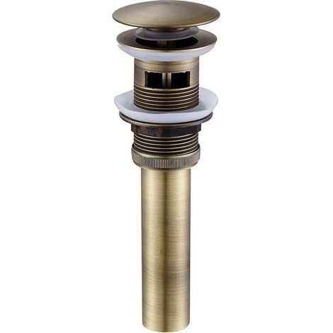Pop-up sink drain with overflow, Retro Style in Aged Brass, Bathroom Accessory